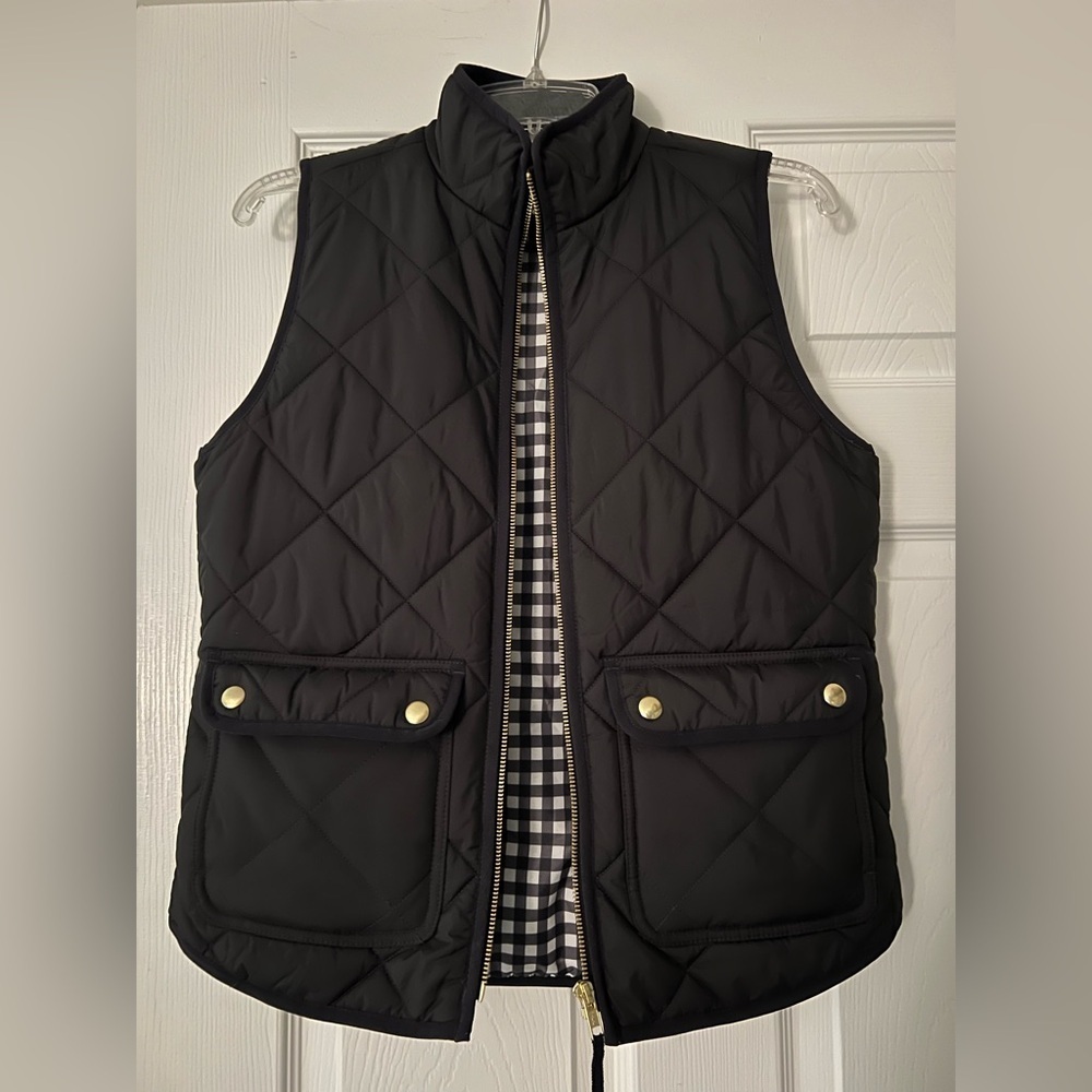 J. Crew Black Quilted Vest with Gold Zipper